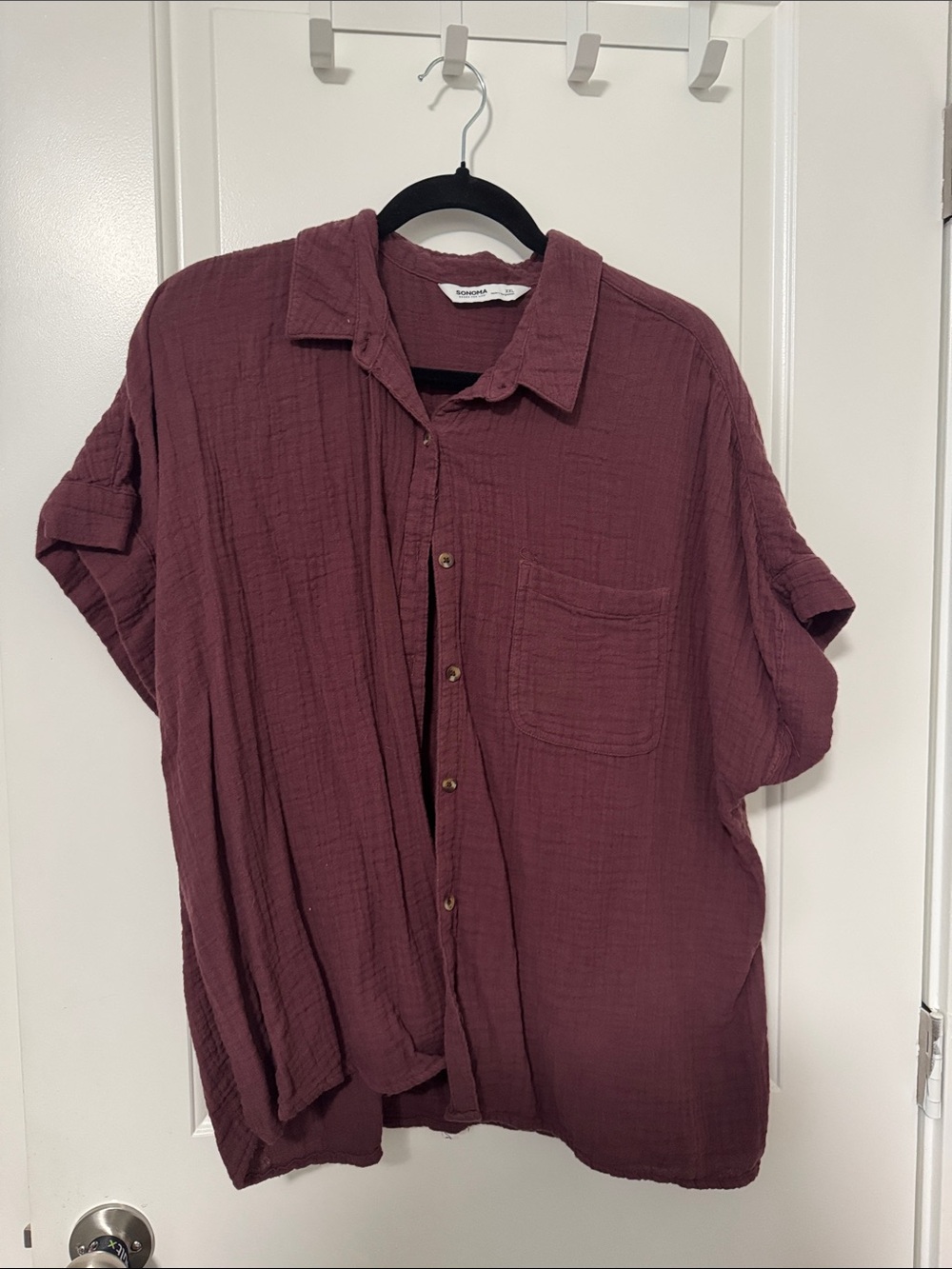Sonoma Wine-Toned Casual Button-Down Shirt